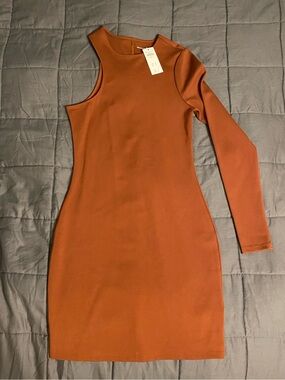 Abercrombie & Fitch One-Shoulder Bodycon Dress in Rust Orange